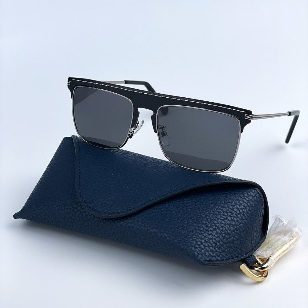 NEW Loewe LW40006U 20A Metal Black Leather Grey Aviator Unisex Sunglasses